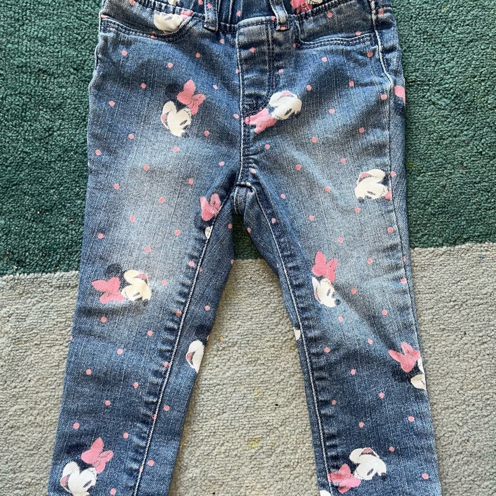 GAP Girls Dark Blue Denim Minnie Print Jeans with Pink Accents